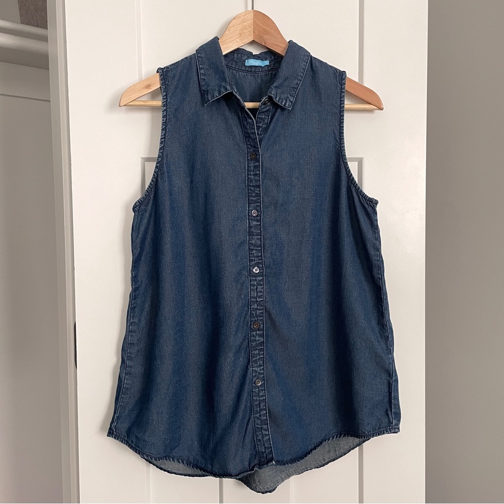 J. McLaughlin Sleeveless Collared Chambray Top Size Medium